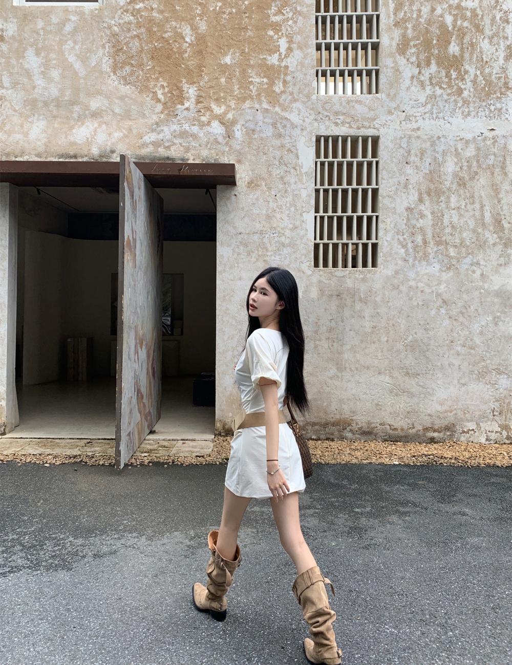 Sloping shoulder wear France style summer short dress
