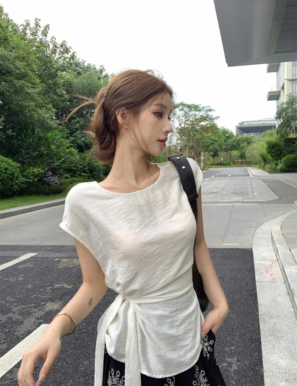 Printing small shirt Chinese style wide leg pants 2pcs set