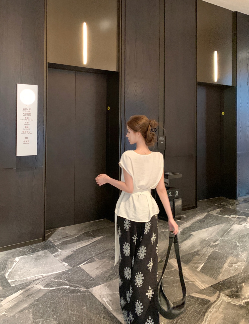 Printing small shirt Chinese style wide leg pants 2pcs set