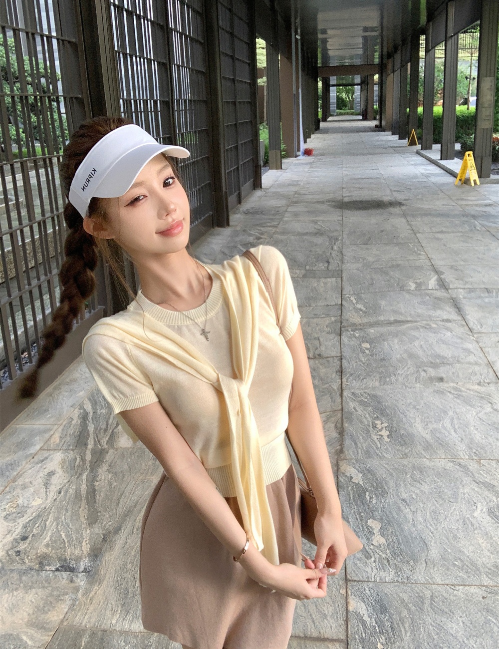 Knitted pinched waist skirt Pseudo-two shawl a set