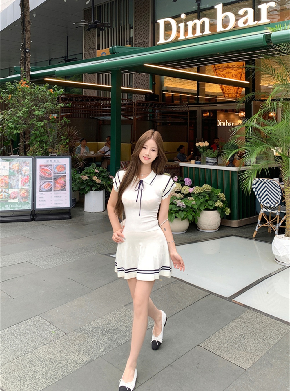 College frenum knitted navy style white dress for women