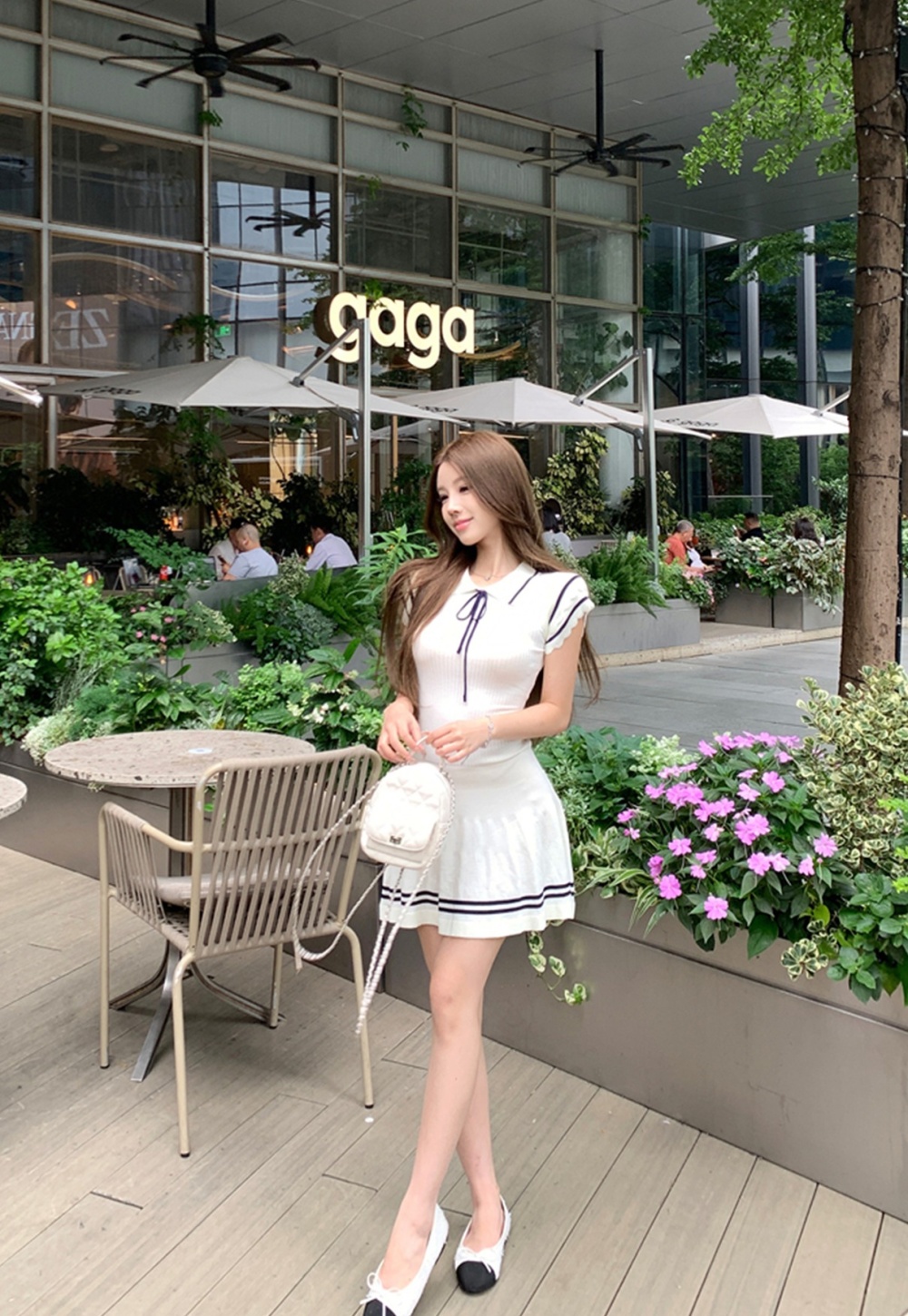 College frenum knitted navy style white dress for women