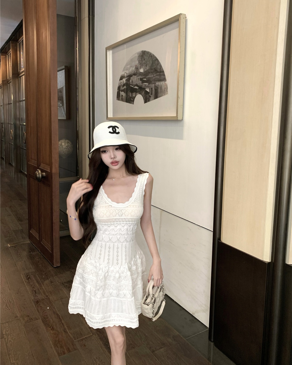 White ice silk sling T-back summer pinched waist vest