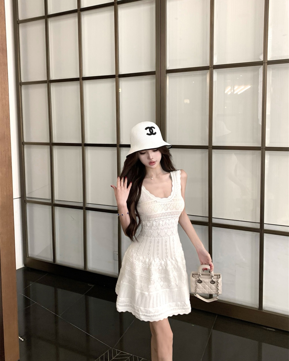 White ice silk sling T-back summer pinched waist vest