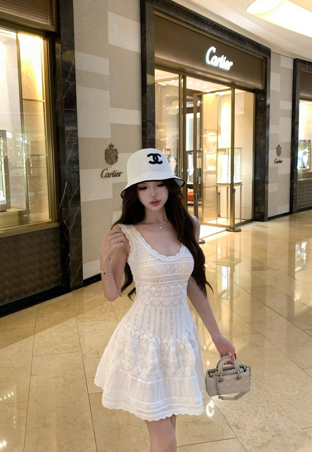 White ice silk sling T-back summer pinched waist vest