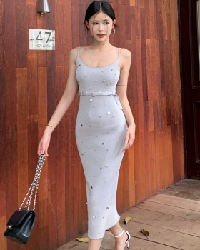 Pinched waist knitted curve dress doctrine slim strap dress