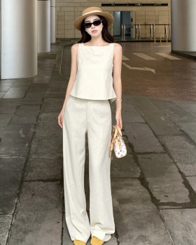 Pinched waist sleeveless tops summer frenum shirt a set