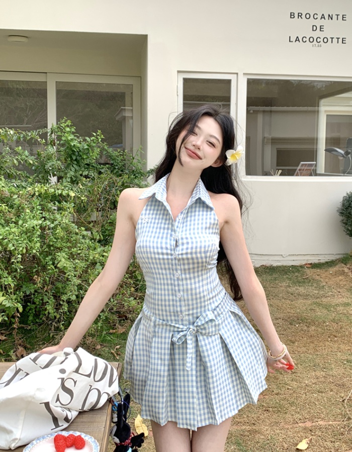 Plaid sleeveless dress inside the ride dress for women