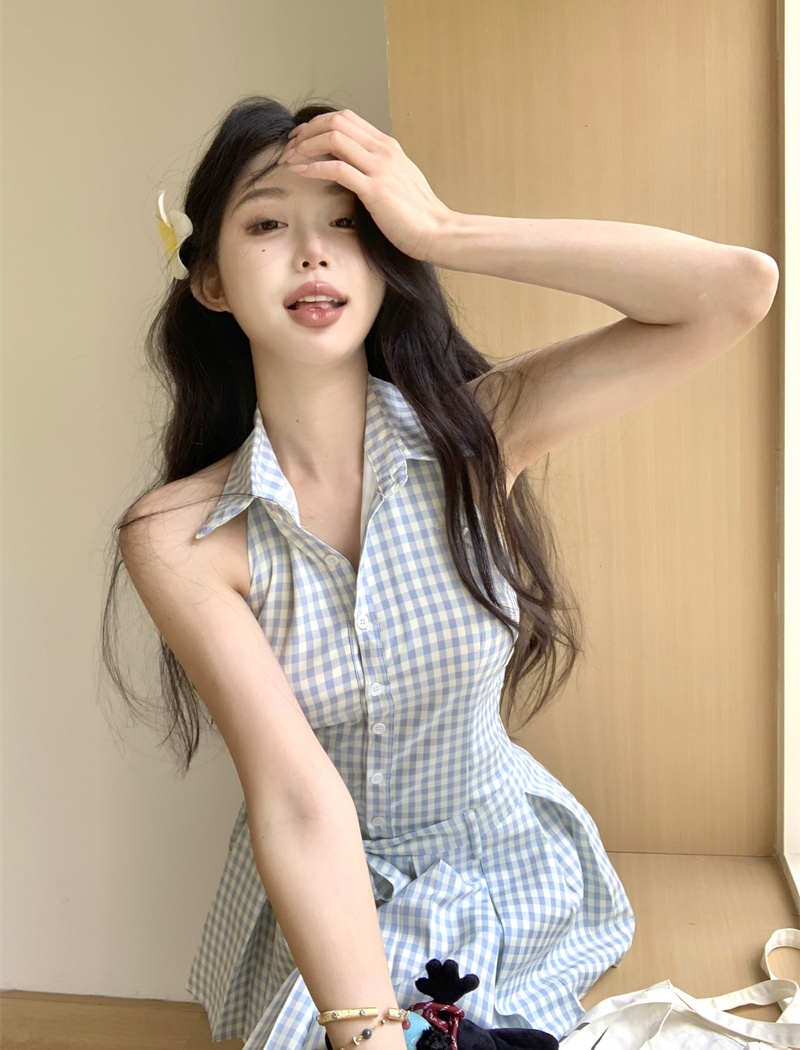 Plaid sleeveless dress inside the ride dress for women
