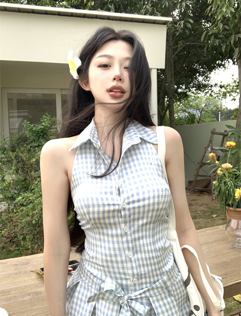 Plaid sleeveless dress inside the ride dress for women