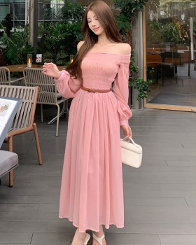 Flat shoulder wrapped chest long dress summer dress