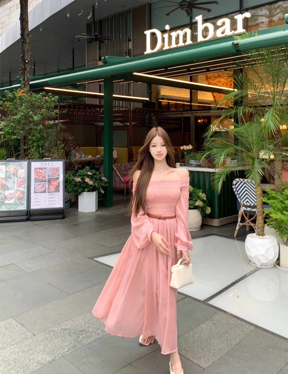 Flat shoulder wrapped chest long dress summer dress