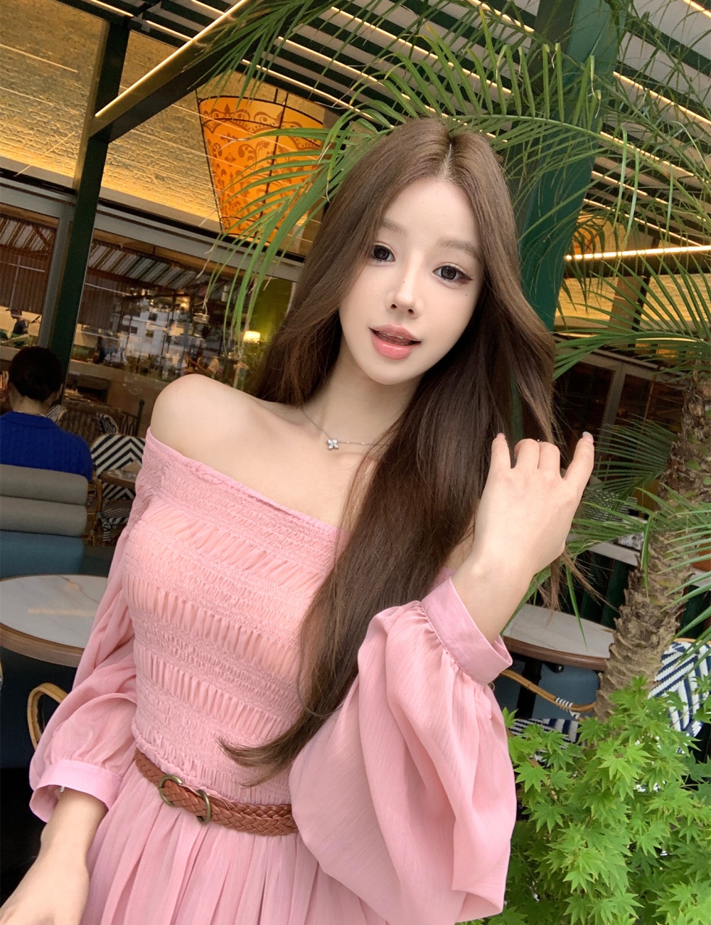 Flat shoulder wrapped chest long dress summer dress