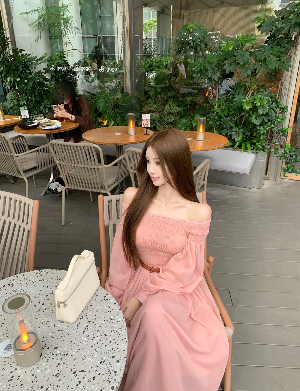 Flat shoulder wrapped chest long dress summer dress