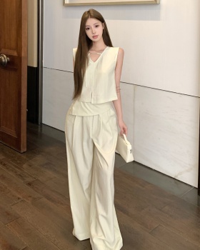 Pure V-neck wide leg pants wear small shirt a set for women