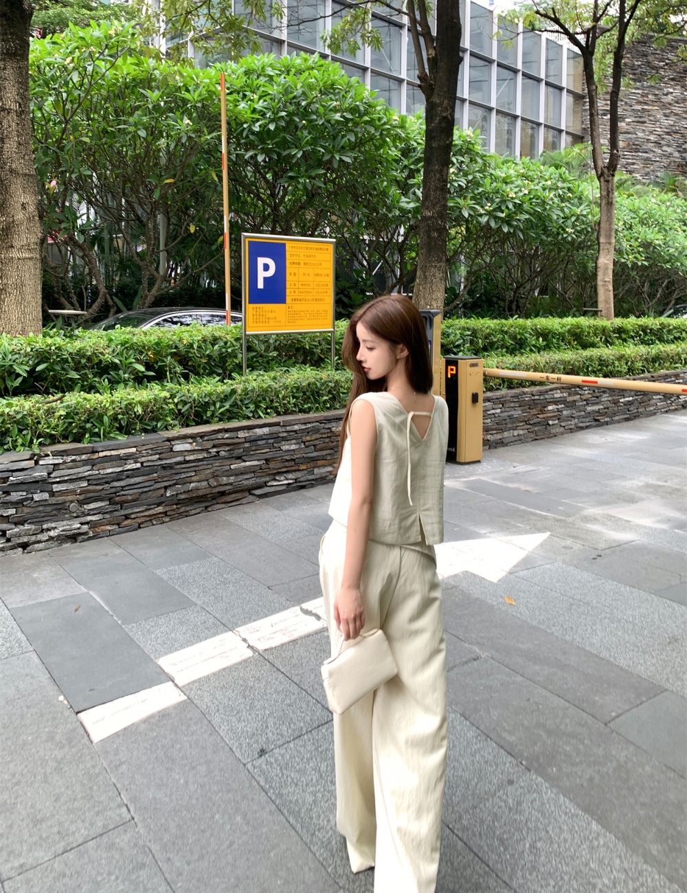 Pure V-neck wide leg pants wear small shirt a set for women
