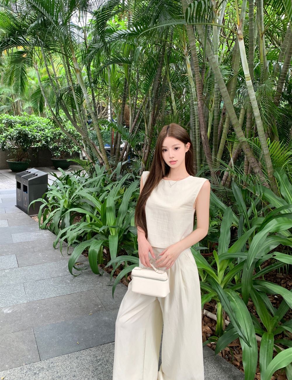 Pure V-neck wide leg pants wear small shirt a set for women