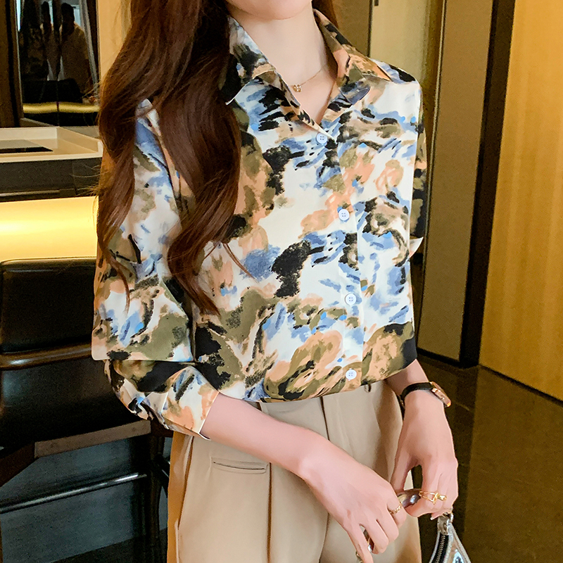 Printing shirt lapel bottoming shirt for women