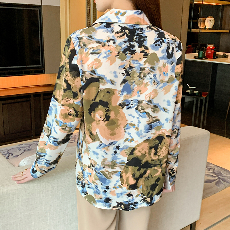 Printing shirt lapel bottoming shirt for women
