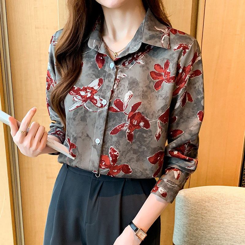 Printing chiffon tops long sleeve autumn shirt for women
