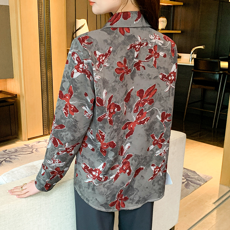 Printing chiffon tops long sleeve autumn shirt for women