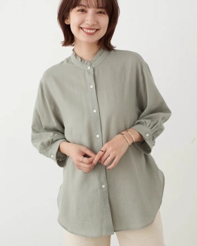 Lazy commuting wood ear pure stand collar shirt for women