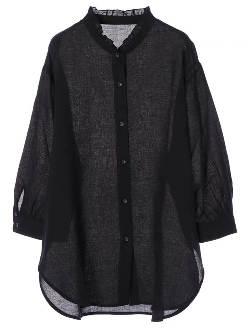 Lazy commuting wood ear pure stand collar shirt for women