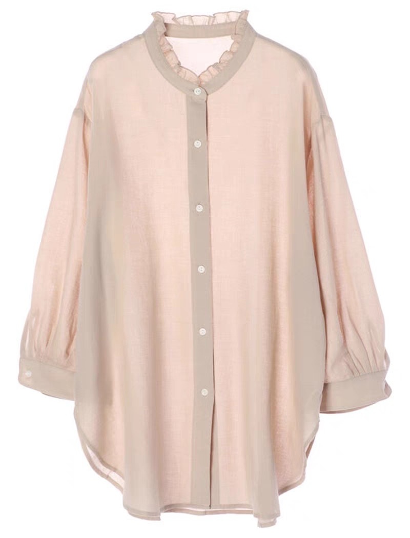 Lazy commuting wood ear pure stand collar shirt for women