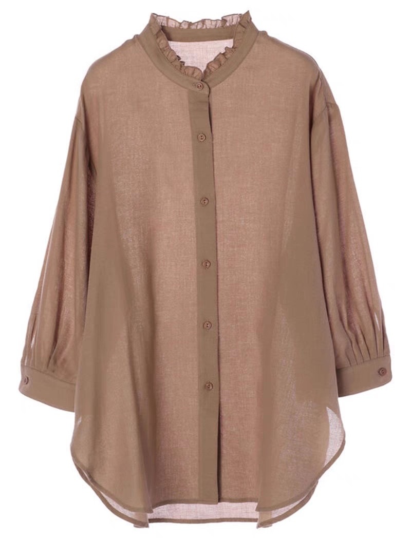 Lazy commuting wood ear pure stand collar shirt for women