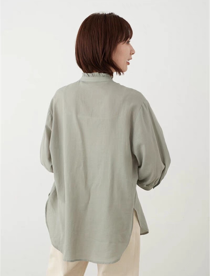 Lazy commuting wood ear pure stand collar shirt for women