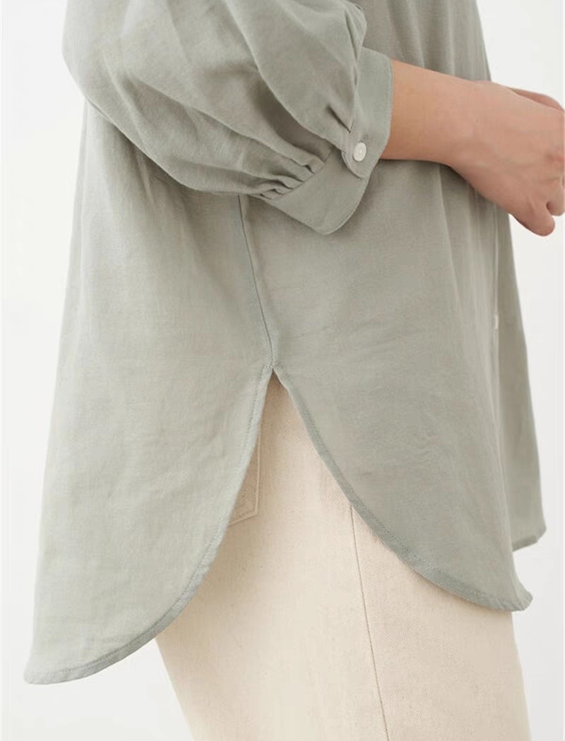 Lazy commuting wood ear pure stand collar shirt for women
