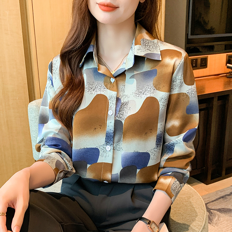Chiffon printing shirt long sleeve loose tops for women