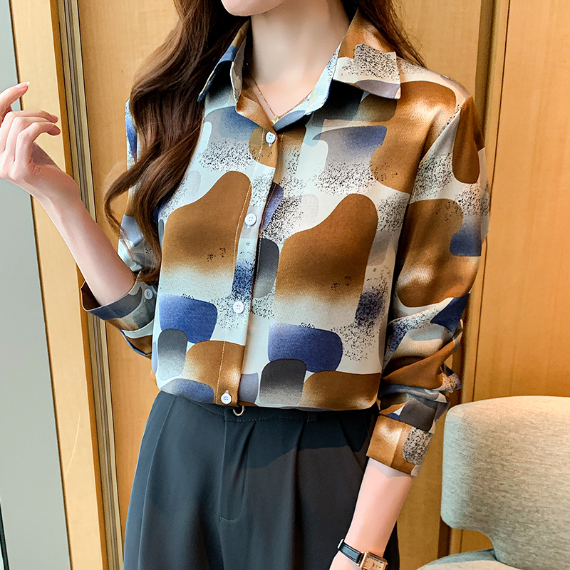 Chiffon printing shirt long sleeve loose tops for women