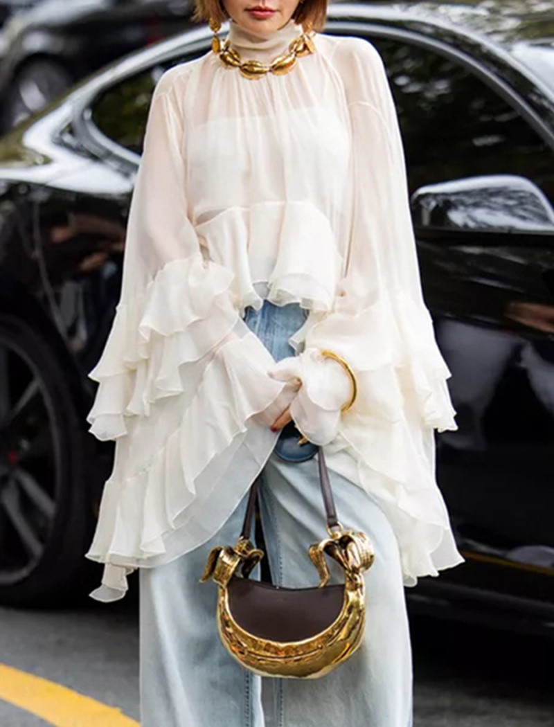 Long sleeve wood ear tops summer Casual shirt for women