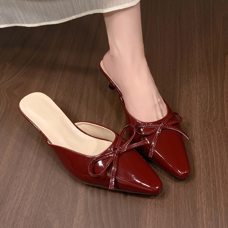 Bow large yard slippers half high-heeled shoes for women