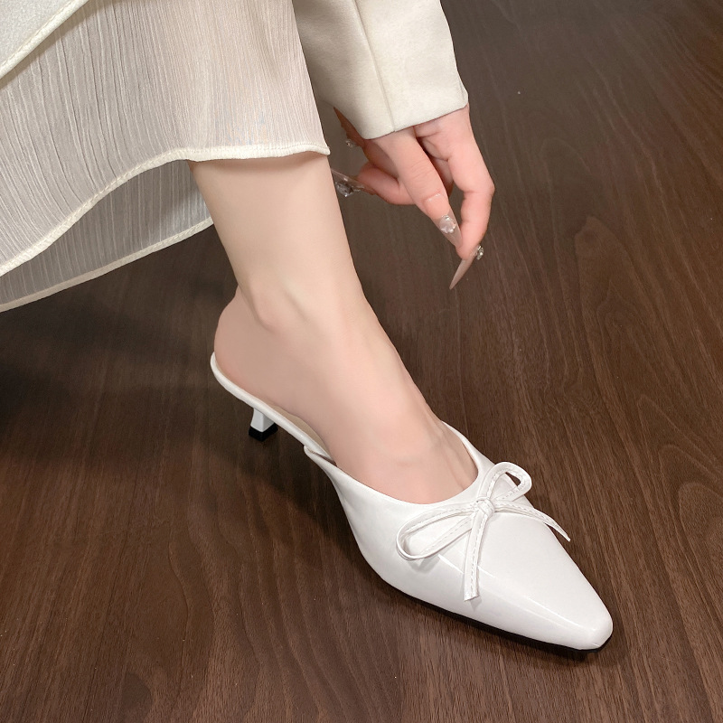 Bow large yard slippers half high-heeled shoes for women