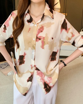 Long sleeve printing chiffon shirt loose shirt for women