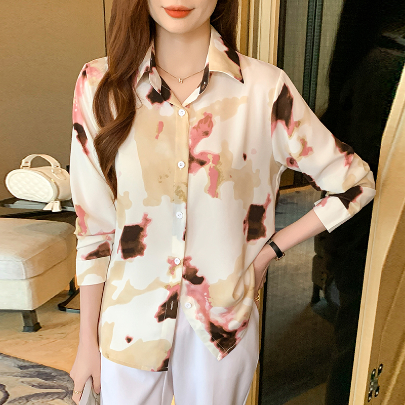 Long sleeve printing chiffon shirt loose shirt for women