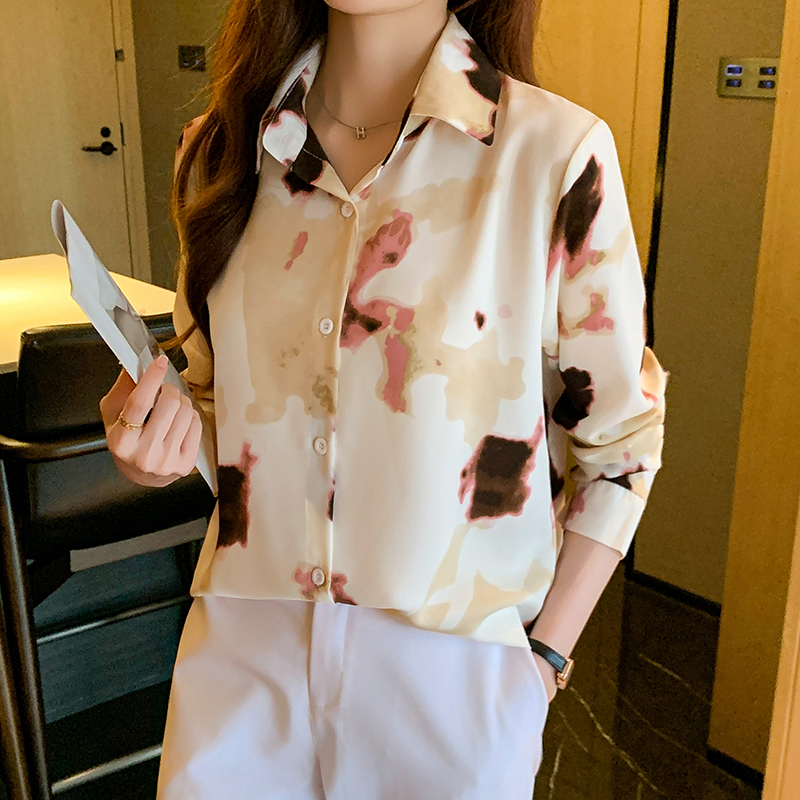 Long sleeve printing chiffon shirt loose shirt for women