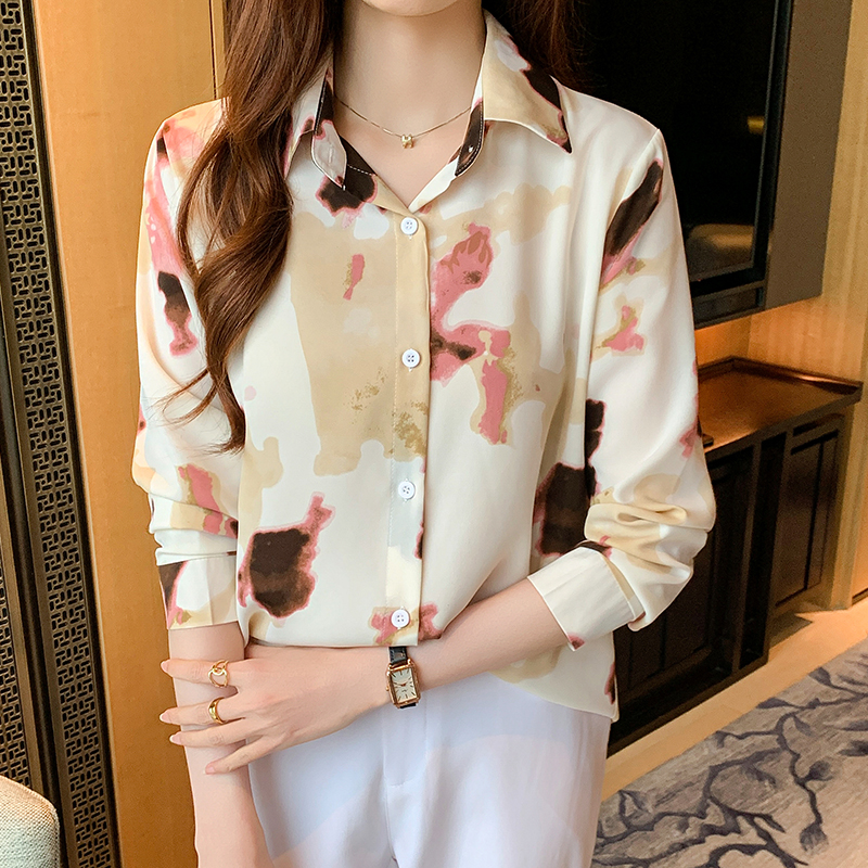 Long sleeve printing chiffon shirt loose shirt for women