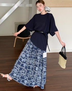 Loose retro skirt Casual lazy T-shirt 2pcs set