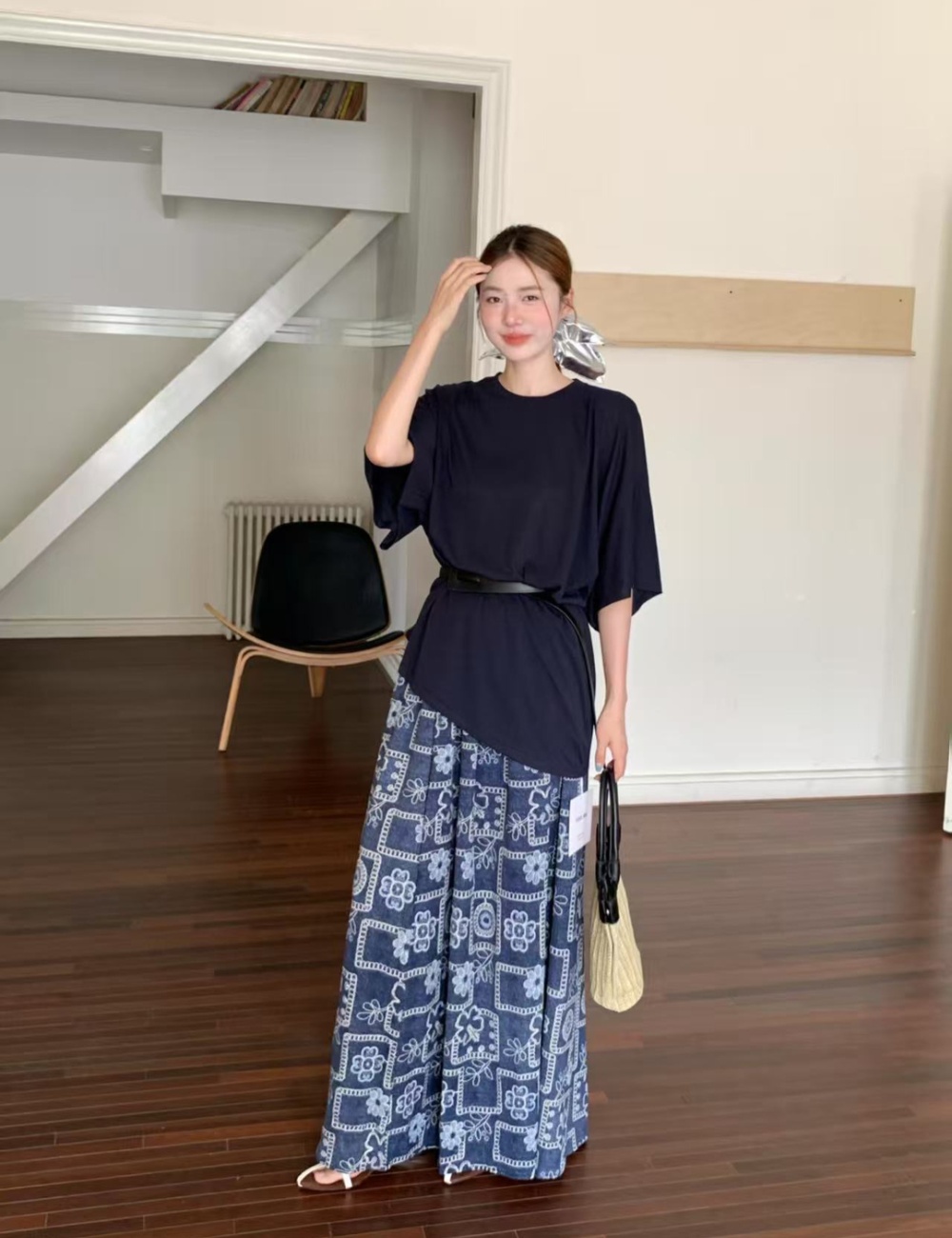 Loose retro skirt Casual lazy T-shirt 2pcs set