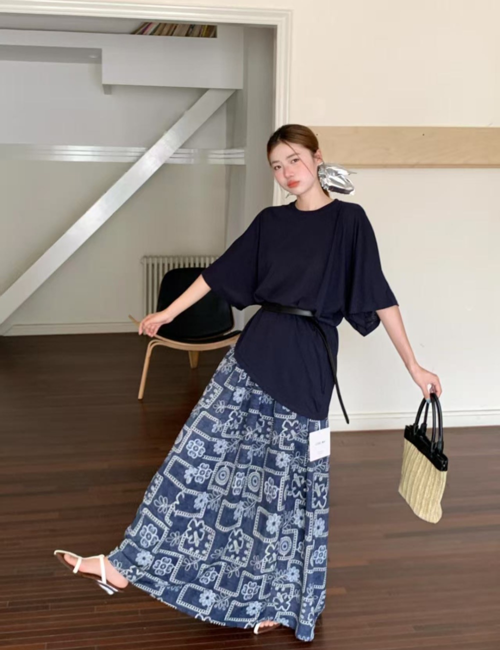 Loose retro skirt Casual lazy T-shirt 2pcs set