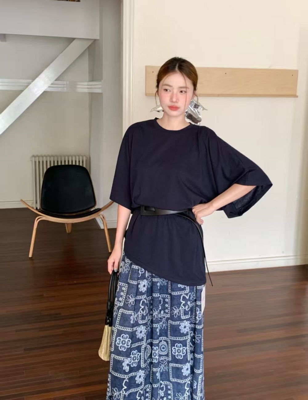 Loose retro skirt Casual lazy T-shirt 2pcs set