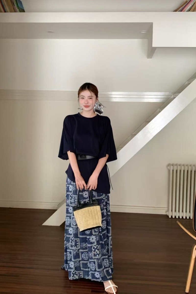 Loose retro skirt Casual lazy T-shirt 2pcs set
