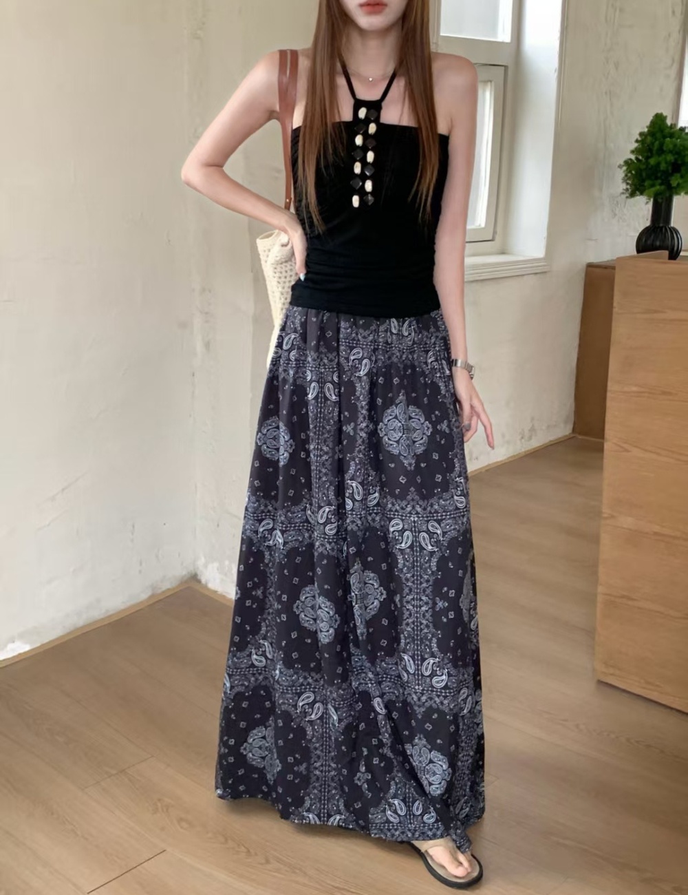 High waist strapless skirt retro vest 2pcs set