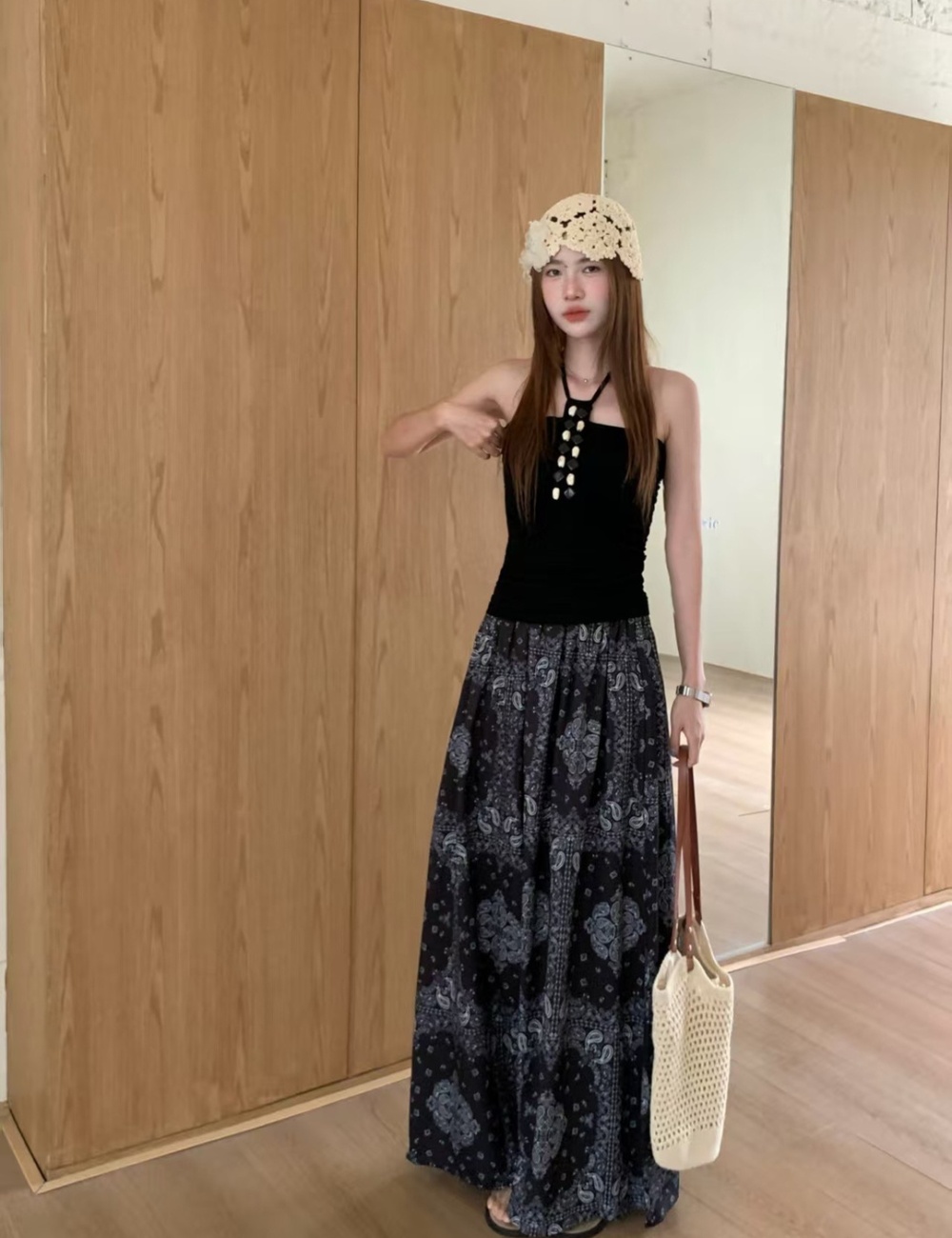 High waist strapless skirt retro vest 2pcs set
