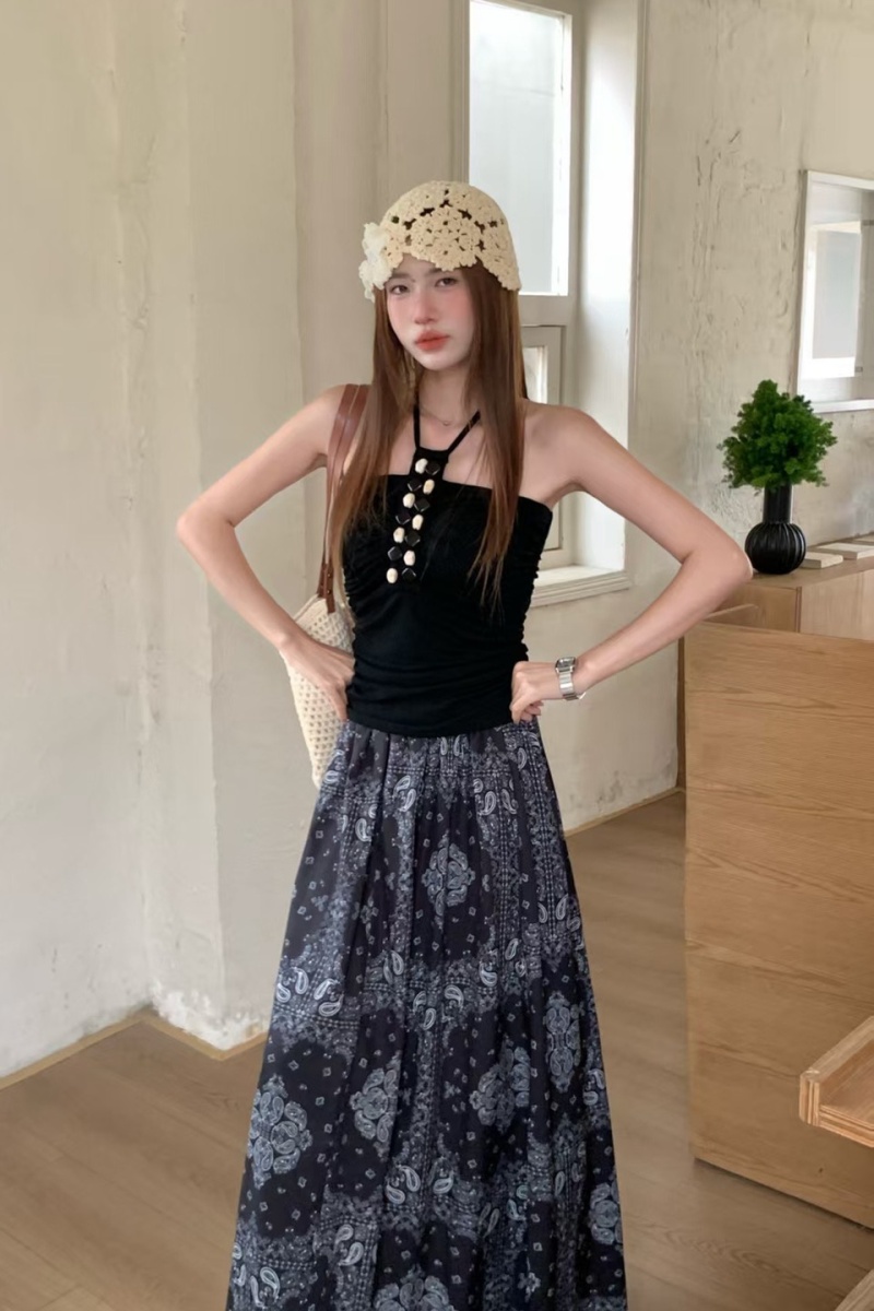 High waist strapless skirt retro vest 2pcs set