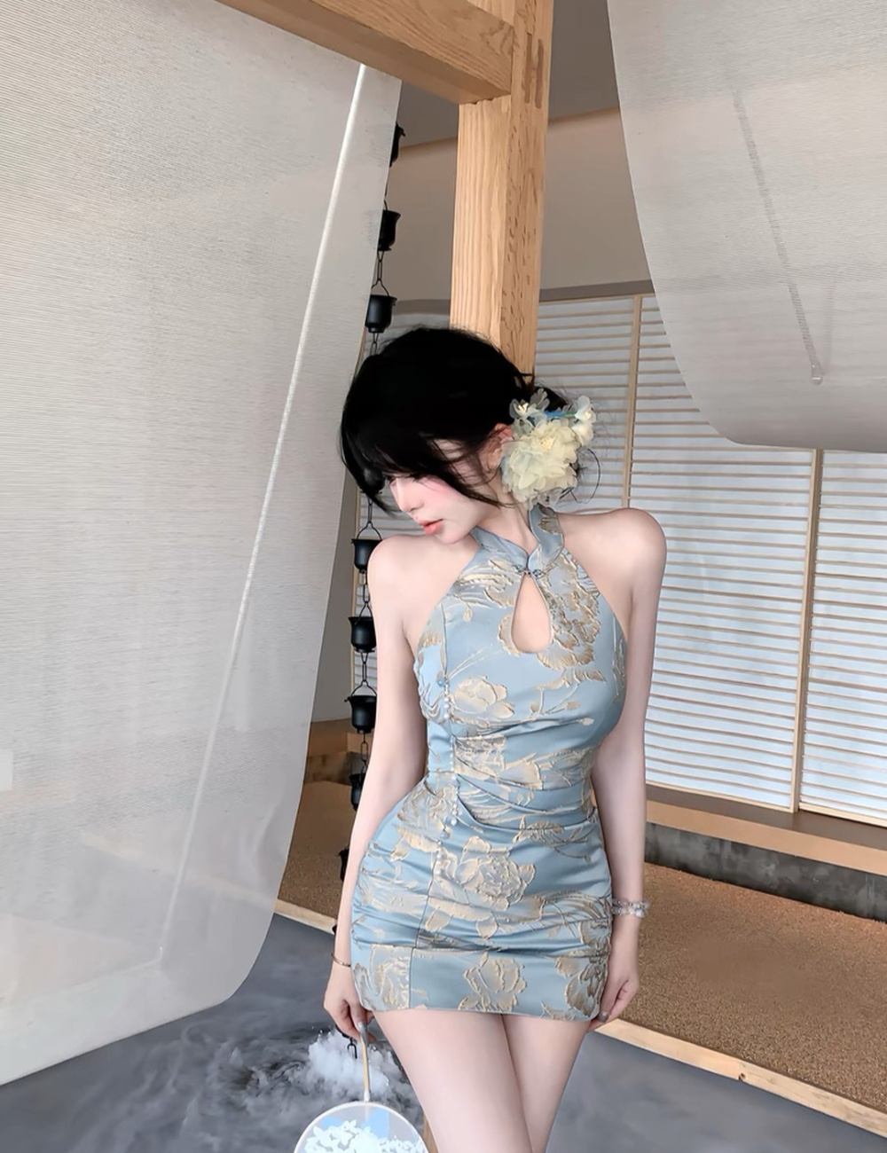 Slim pinched waist cheongsam Chinese style dress for women