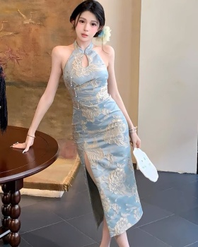 Halter pinched waist cheongsam slim dress for women